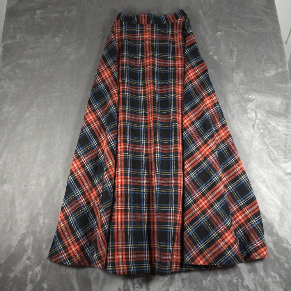 Vintage Plaid Tartan Skirt Womens Small Red Black Maxi A Line Scottish Preppy - Picture 2 of 5